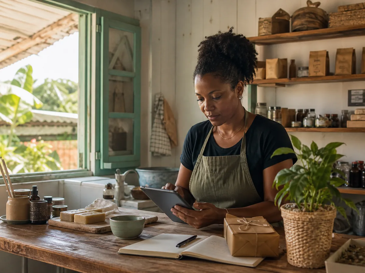 Une artisane gère ses premières commandes depuis un petit atelier en Guadeloupe